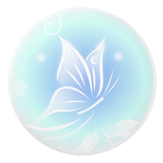 White Butterfly Blue  Keramische Knop (Voorkant)