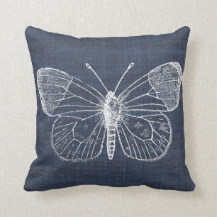 White Butterfly on Indigo Pillow 2 Kussen
