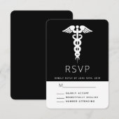 White Caduceus Medical Symbol Afstuderen RSVP Kaartje (Voorkant / Achterkant)