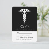 White Caduceus Medical Symbol Afstuderen RSVP Kaartje (Staand voorkant)