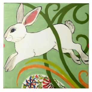 White California Rabbit Green Art Deco Design Tege Tegeltje