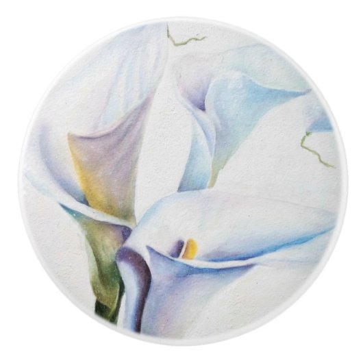 WHITE CALLA LIES CERAMIC KNOB KERAMISCHE KNOP (Voorkant)