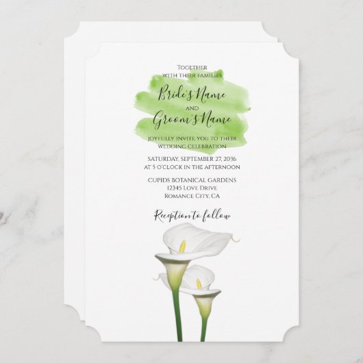 White Calla Lilies Aquarelle Mariage Invitations (Devant / Derrière)