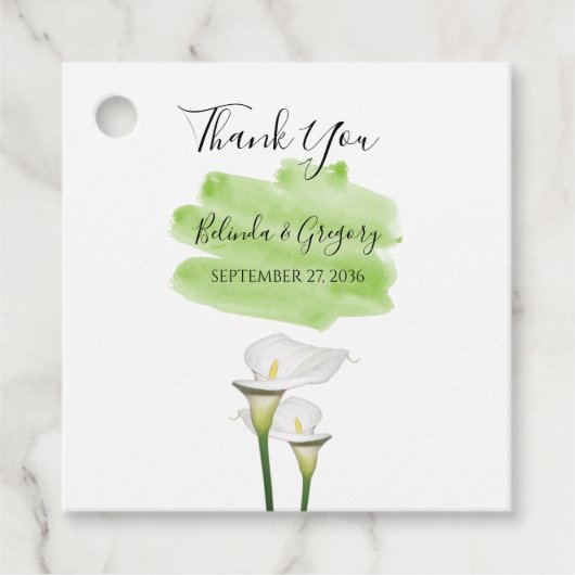 White Calla Lilies Waterverf Wedding Gift Bedankjes Labels (Voorkant)