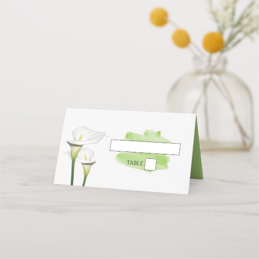 White Calla Lilies Waterverf Wedding Place Card (Voorkant)