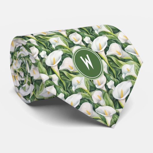 White Calla Lillies Floral Stropdas (Opgerold)