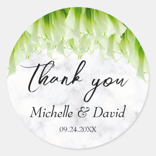 White Calla Lily Florals Wedding Ronde Sticker (Voorkant)