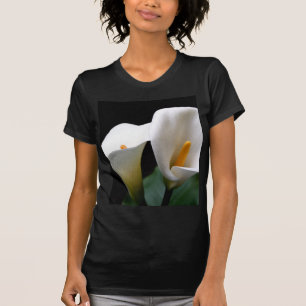 White Calla Lily Flower Damas Black Shirt