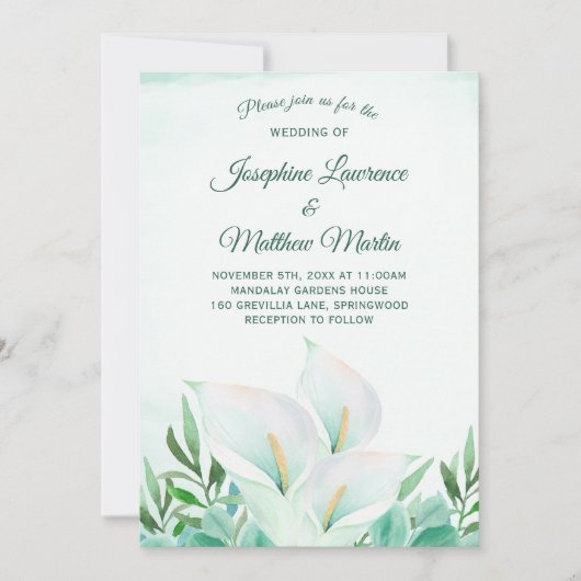 White Calla Lily Monogramme Invitations de mariage (Devant)
