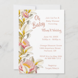 White Calla Lily & Peony Oh Baby Girl Baby shower Kaart