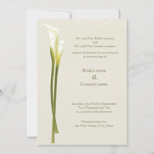 White Calla Lily Wedding Invitation Kaart (Voorkant)