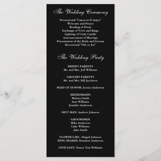 White Calla Lily Wedding Programma (Achterkant)