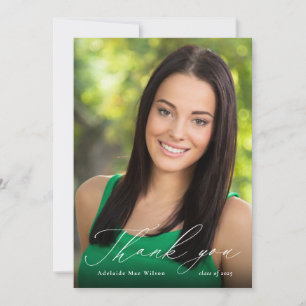 White Calligraphy Afstuderen Dankuwel met foto Bedankkaart