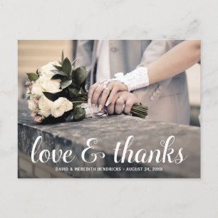 White Calligraphy Overlay Weddenschap Bedankt Briefkaart