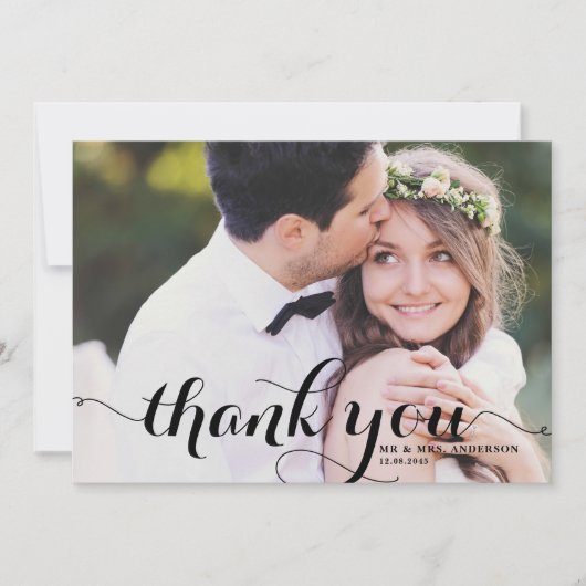 White Calligraphy Script Photo Weddenschap Bedankt (Voorkant)