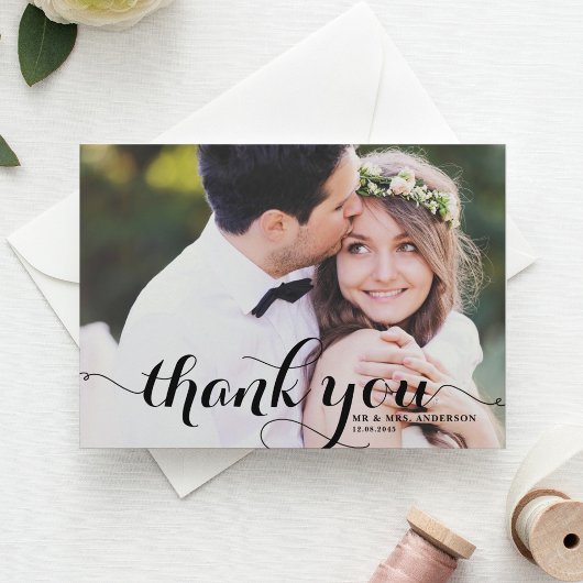 White Calligraphy Script Photo Weddenschap Bedankt