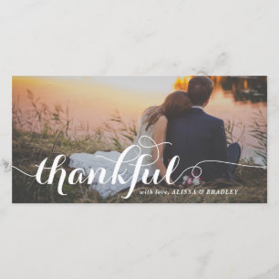 White Calligraphy Script Thankful Photo Wedding Bedankkaart
