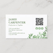 White Calm Greenery QR Code Foto Sociale Media Visitekaartje (Voorkant)