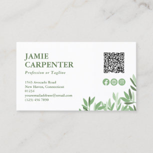 White Calm Greenery QR Code Foto Sociale Media Visitekaartje