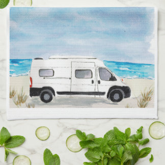 White Camper Van Kitchen Towel RV Theme Theedoek