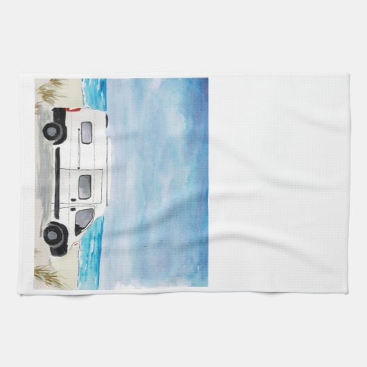White Camper Van Kitchen Towel RV Theme Theedoek (Horizontaal)