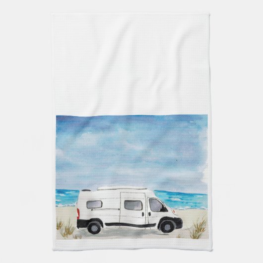 White Camper Van Kitchen Towel RV Theme Theedoek (Verticaal)