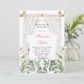 White Canopy Pink Florals Brunch & Bubble Invites Kaart (Staand voorkant)