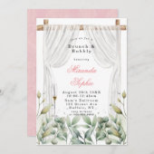 White Canopy Pink Florals Brunch & Bubble Invites Kaart (Voorkant / Achterkant)
