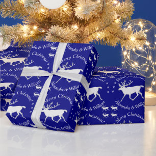 White Cariou Reindeer Kerstmis - Aangepast marineb Cadeaupapier