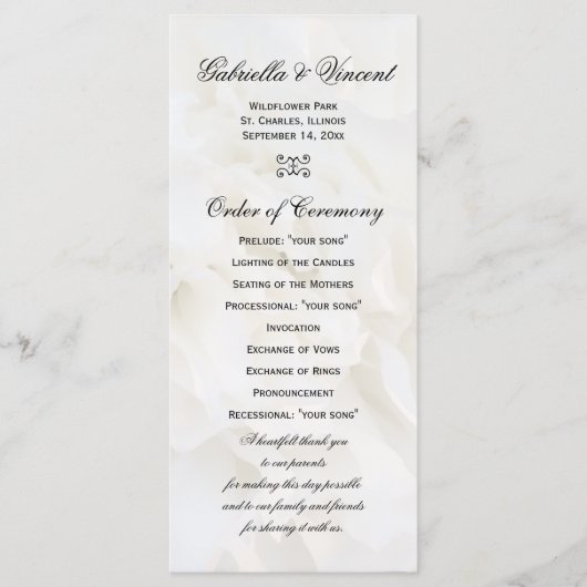 White Carnance Floral Wedding Programme Programma (Voorkant)