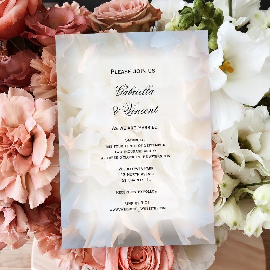 White Carnance Flowers Wedding Kaart