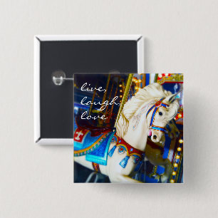 White Carousel Horse Photo Live Laugh Love Quote Vierkante Button 5,1 Cm