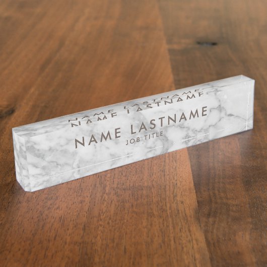 White Carrara Marble Classic Modern Personalized Naambordje (Zijkant)