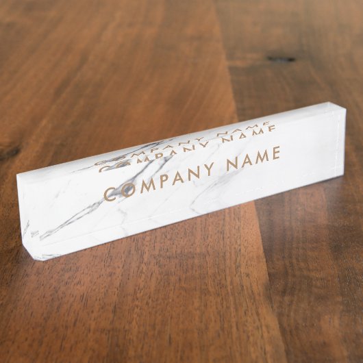 White Carrara Marble Classic Personalized Company Naambordje (Zijkant)