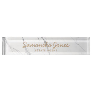 White Carrara Marble Classic Personalized Naambordje