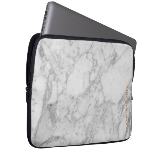 White Carrara Marble Gold Classic - op maat Laptop Sleeve (Voorkant Rechts)