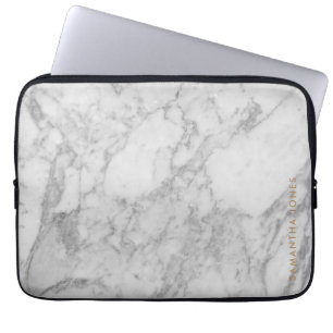 White Carrara Marble Gold Classic - op maat Laptop Sleeve