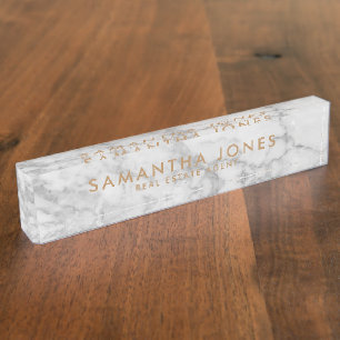 White Carrara Marble Gold Classic - op maat Naambordje
