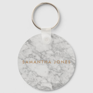 White Carrara Marble Gold Classic - op maat Sleutelhanger