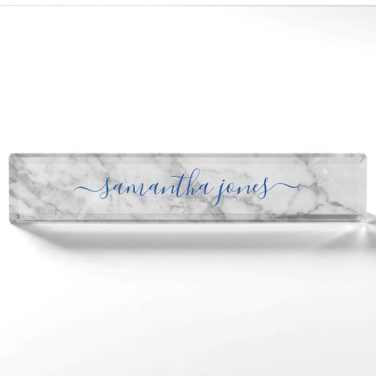 White Carrara Marble Gold Classic Script-naamplaat Naambordje (Voorkant)