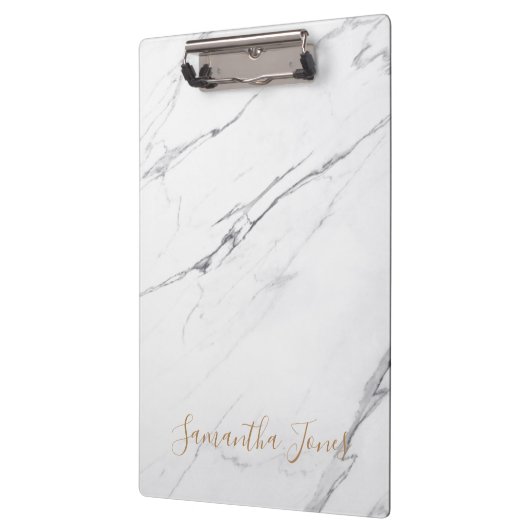 White Carrara Marble Gold Script Classic Modern Klembord (Links)
