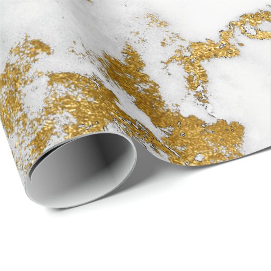 White Carrara Marble Grey Gold Abstracte Stone Cadeaupapier (Rol Hoek)