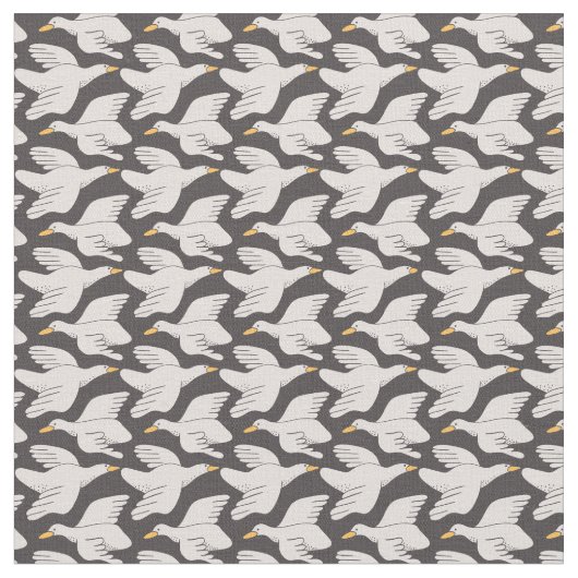 White Cartoon Goose Geometric Pattern Stof (Close Up)