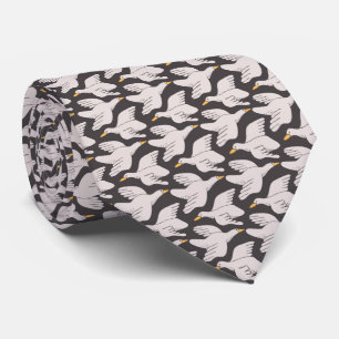 White Cartoon Goose Geometric Pattern Stropdas