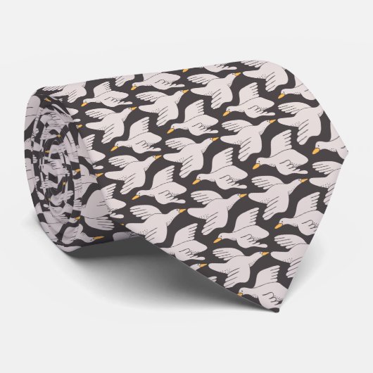 White Cartoon Goose Geometric Pattern Stropdas (Opgerold)