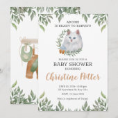 White Cat Blue Eyes Greenery Boho Baby shower Kaart (Voorkant / Achterkant)