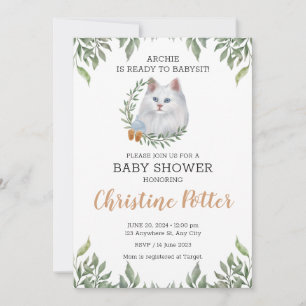 White Cat Blue Eyes Greenery Boho Baby shower Kaart