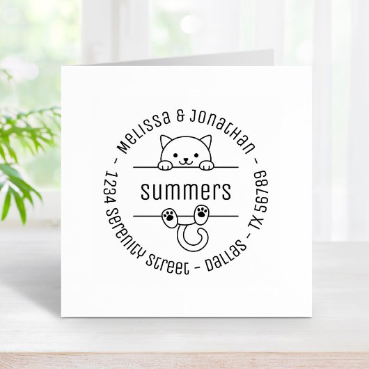 White Cat Couple Family Round Address 2 Rubberstempel