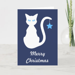 White Cat Kerstmis Kaart