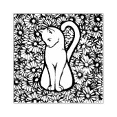White Cat Mauve Daisies Rubberstempel (Afrduk)
